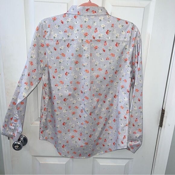 LL Bean Blue pink and white floral 100% cotton wrinkle free button up- NWOT- XS - Picture 3 of 12